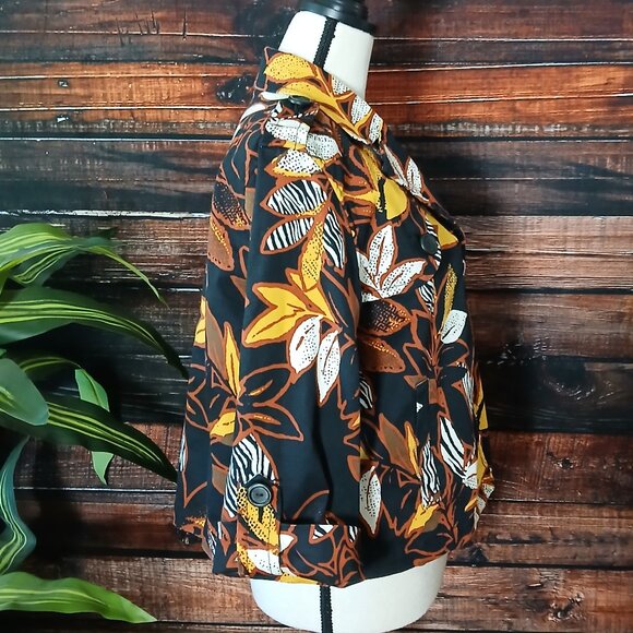 Ruby Rd Jacket Size 10 Cropped Cotton Blazer 3/4 Sleeve Urban Tribe Leaf Print - Picture 7 of 10